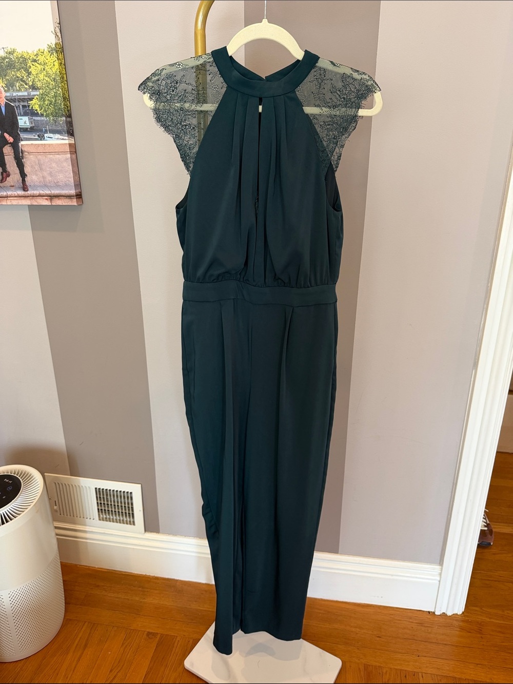 Zara Teal Lace-Shoulder Sleeveless Jumpsuit